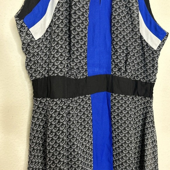 ICE Black Blue and White Elastic Waist Tie Back Handkercheif Hem Dress 12 - Picture 4 of 11